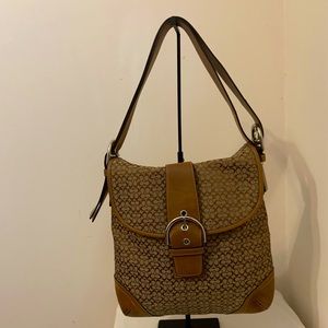 Coach Signature Jacquard Tan Shoulder Bag